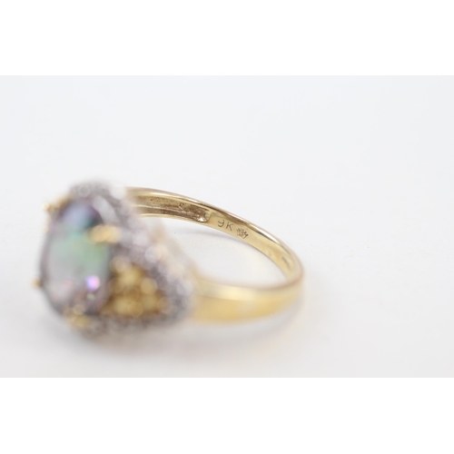 228 - 9ct gold mystic topaz, citrine & diamond dress ring, claw set (4.5g) Size  P