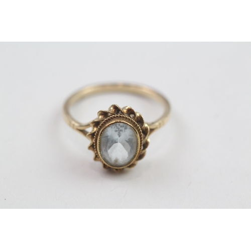 23 - 9ct gold vintage aquamarine dress ring, bezel set (2.8g) Size  Q