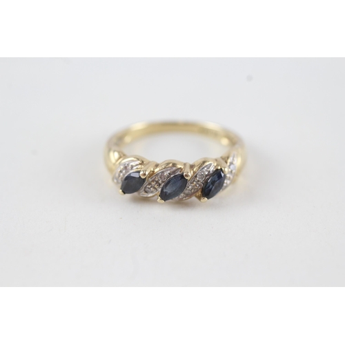 24 - 9ct gold marquise cut sapphire & diamond half eternity ring (2.3g) Size  M