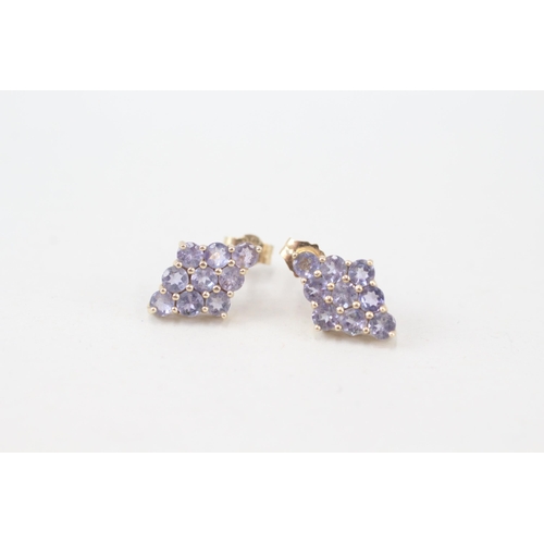 248 - 9ct gold tanzanite lozenge-shape cluster stud earrings (1.1g)