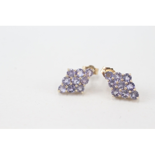 248 - 9ct gold tanzanite lozenge-shape cluster stud earrings (1.1g)