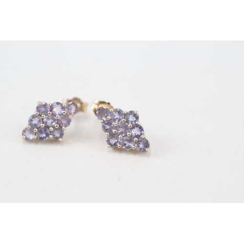 248 - 9ct gold tanzanite lozenge-shape cluster stud earrings (1.1g)