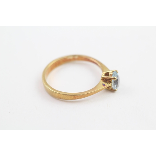 25 - 9ct gold pear cut blue topaz solitaire ring, claw set (2.2g) Size  R