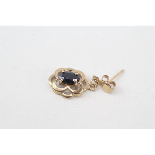 255 - 9ct gold sapphire drop earrings (1.5g)