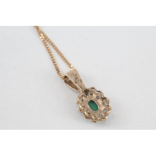 260 - 9ct gold diamond & emerald cluster pendant necklace (2.5g)