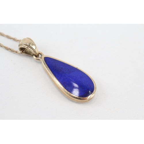 265 - 9ct gold lapis lazuli drop pendant necklace (3.4g)