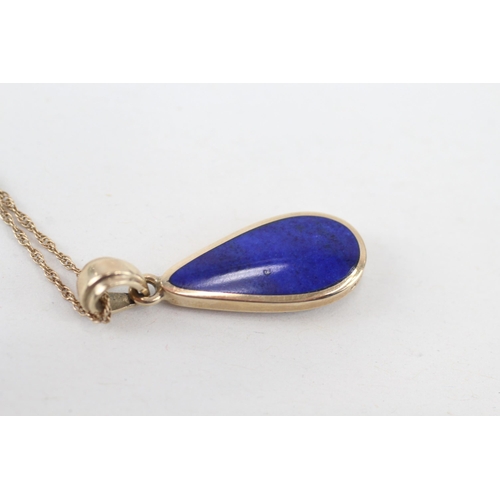 265 - 9ct gold lapis lazuli drop pendant necklace (3.4g)