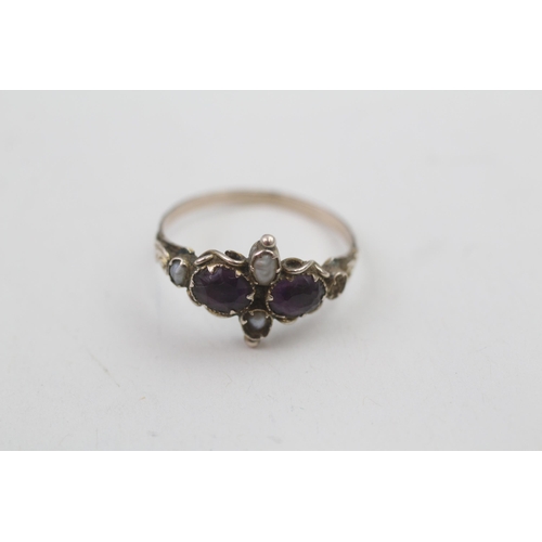 271 - 9ct gold antique amethyst and pearl ring (1.2g) Size  M