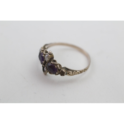 271 - 9ct gold antique amethyst and pearl ring (1.2g) Size  M