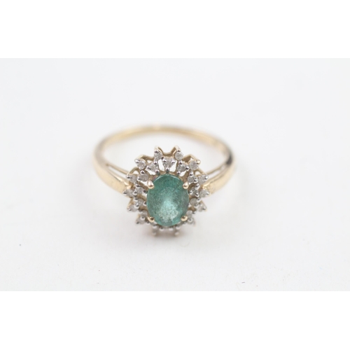 272 - 9ct gold emerald and diamond dress ring (2.2g) Size  P