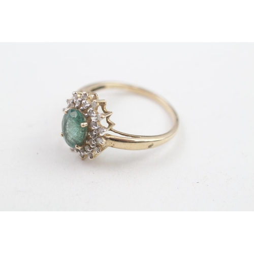 272 - 9ct gold emerald and diamond dress ring (2.2g) Size  P