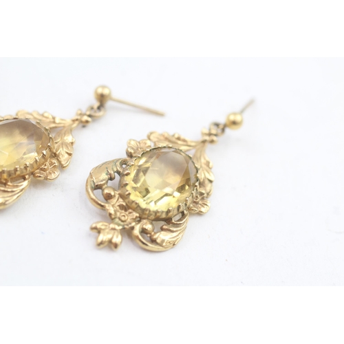 276 - 9ct gold Victorian revival citrine and pear earring and brooch set (18.3g)