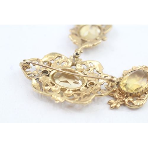 276 - 9ct gold Victorian revival citrine and pear earring and brooch set (18.3g)