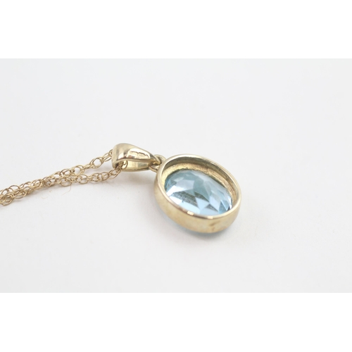 30 - 9ct gold oval cut blue topaz pendant necklace, bezel set (2.6g)