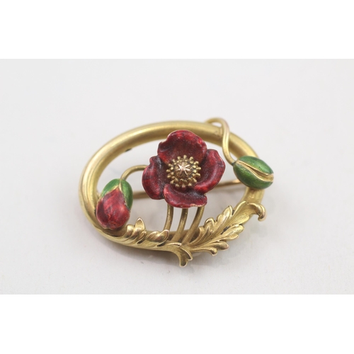 311 - 15ct gold Art Nouveau enamel brooch (4.4g)