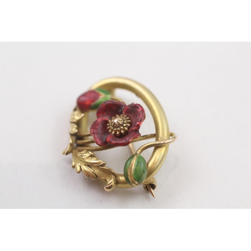 311 - 15ct gold Art Nouveau enamel brooch (4.4g)