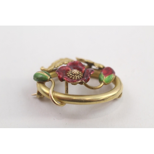 311 - 15ct gold Art Nouveau enamel brooch (4.4g)