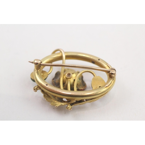 311 - 15ct gold Art Nouveau enamel brooch (4.4g)