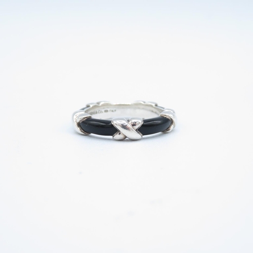 317 - Tiffany and Co. silver and black enamel ring size O