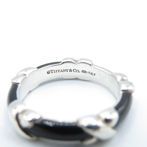 317 - Tiffany and Co. silver and black enamel ring size O