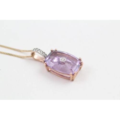 33 - 9ct gold amethyst & diamond pendant necklace (2.9g)