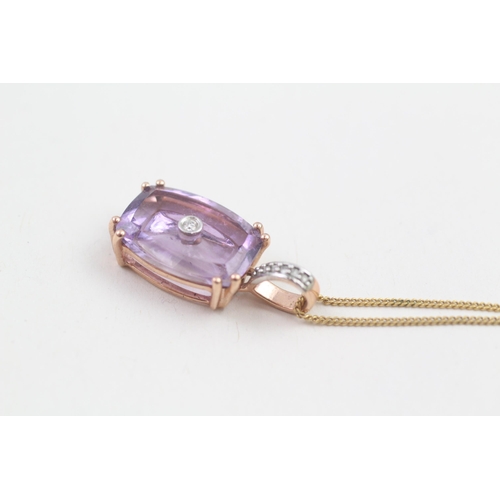 33 - 9ct gold amethyst & diamond pendant necklace (2.9g)