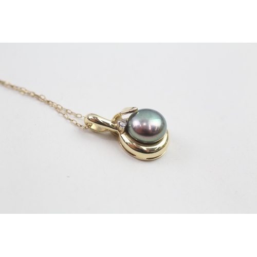 34 - 9ct gold pearl & diamond pendant necklace (2.8g)