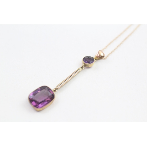 38 - 9ct gold amethyst drop necklace (2.1g)