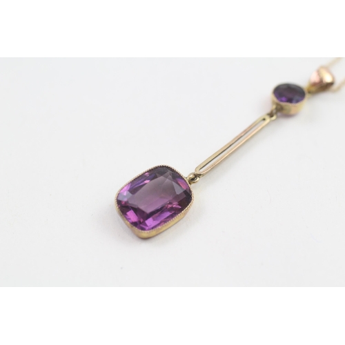 38 - 9ct gold amethyst drop necklace (2.1g)