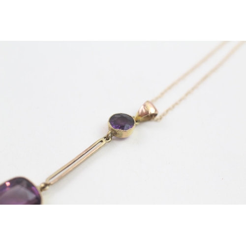 38 - 9ct gold amethyst drop necklace (2.1g)