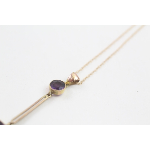 38 - 9ct gold amethyst drop necklace (2.1g)