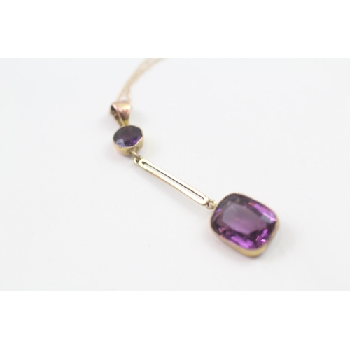 38 - 9ct gold amethyst drop necklace (2.1g)