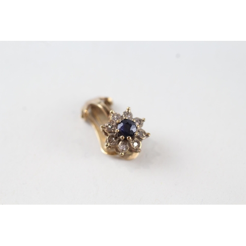 42 - 9ct gold sapphire & diamond cluster clip on earrings (2.5g)