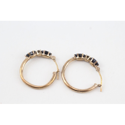 52 - 9ct gold oval cut sapphire & diamond hoop earrings (1.1g)