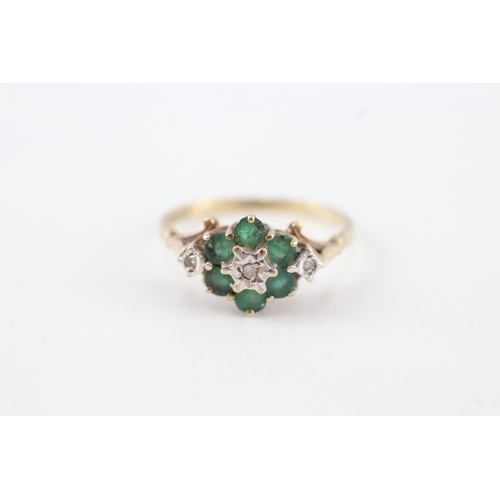 54 - 9ct gold vintage emerald & diamond dress ring (2.2g) Size  P