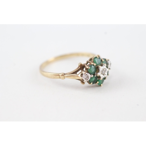 54 - 9ct gold vintage emerald & diamond dress ring (2.2g) Size  P