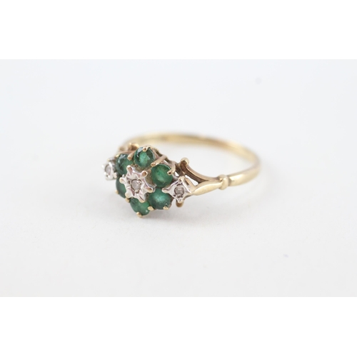 54 - 9ct gold vintage emerald & diamond dress ring (2.2g) Size  P