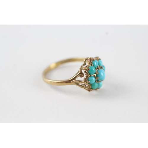 55 - 9ct gold turquoise cluster ring, claw set (1.8g) Size  L