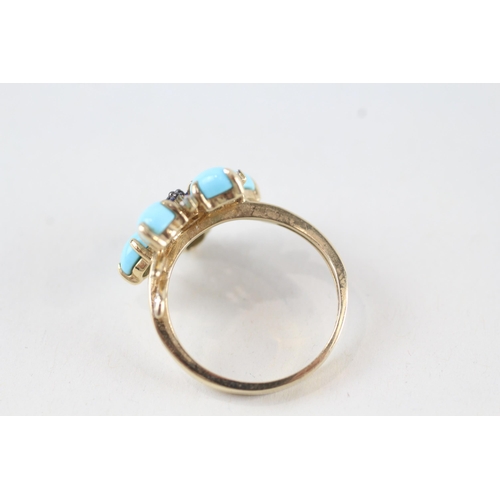 61 - 9ct gold diamond, restored turquoise & sapphire dress ring (3.8g) Size  O