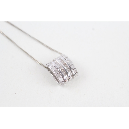 72 - 9ct white gold vari-cut diamond pendant necklace (2.3g)