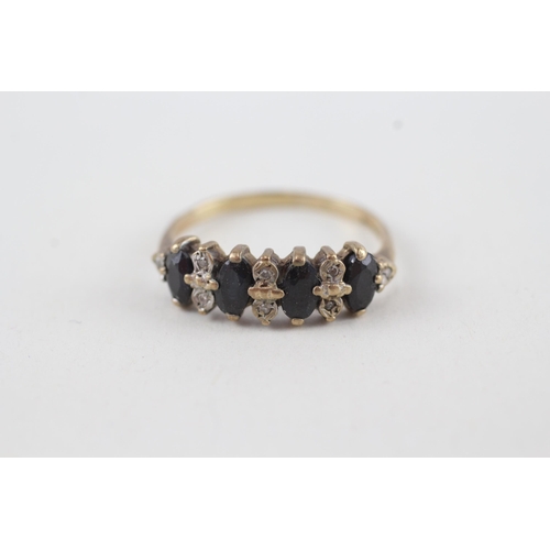 90 - 9ct gold oval cut sapphire & diamond half eternity ring (2.2g) Size  O