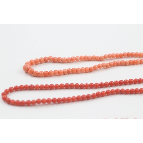 91 - 3 x 9ct gold clasp coral necklaces (29.2g)