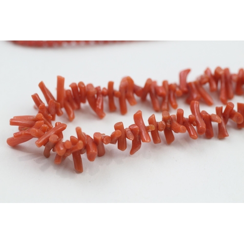 91 - 3 x 9ct gold clasp coral necklaces (29.2g)