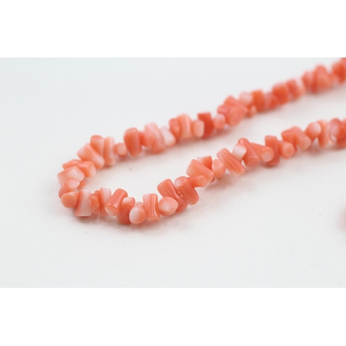 94 - 2 x 9ct gold clasp coral necklaces (10.9g)