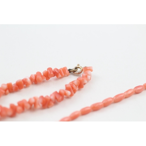 94 - 2 x 9ct gold clasp coral necklaces (10.9g)