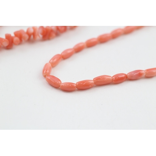 94 - 2 x 9ct gold clasp coral necklaces (10.9g)