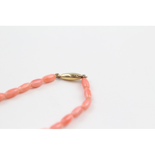 94 - 2 x 9ct gold clasp coral necklaces (10.9g)