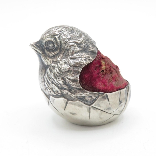 419 - Edwardian 1905 Chester Sterling Silver S.Mordan & Co Bird Pin Cushion (47g)