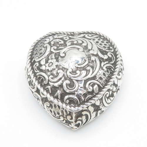 Antique Victorian 1889 London Sterling Silver Heart Shaped Trinket Box (64g)