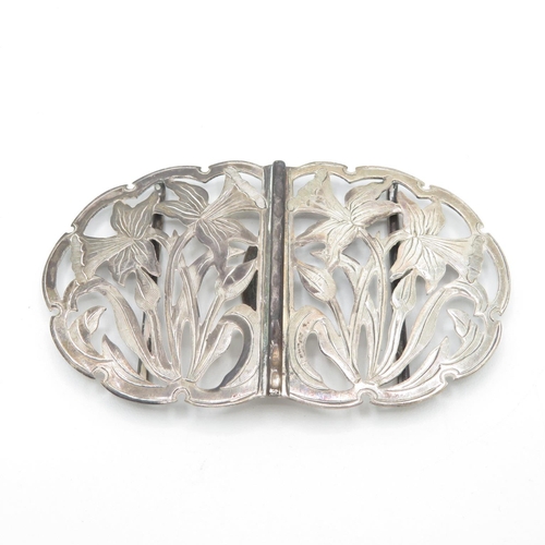 429 - Antique ART NOUVEAU 1907 Birmingham Sterling Silver Floral Belt Buckle (29g)